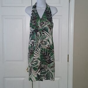 Jones New York stretch brown green floral print halter dress Sz 10P  NWOT